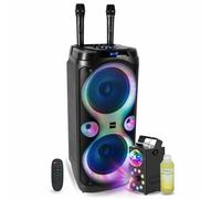 Pack Enceinte Karaoké USB Bluetooth TWS 1000W Ibiza Sound COLUMBA-KARAOKE - 2 Micros Sans Fil - Machine Fumée 700W Effet Astro Fête