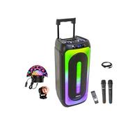 Pack Enceinte sans fil Karaoke USB Bluetooth MS-MAGIC-SOUND1000 TWS 1000W 2 Micros - Effet Astro LED - Fête Anniversaire Enfant Boum Noir
