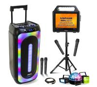 Pack Enceinte Sono Karaoké 1000w portable Mooving MAGIC-SOUND1000 - Enceinte Ecran avec pied - 4 micros sans fil - 3 lights