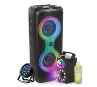 Pack Enceinte sur batterie 700W Bluetooth USB SD TWS Ibiza Sound COLUMBA700 - Machine Fumée LED FOGGY-ASTRO - Projecteur PAR RGB
