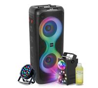Pack Enceinte sur batterie 700W Bluetooth USB SD TWS Ibiza Sound COLUMBA700 - Machine Fumée LED FOGGY-ASTRO - Projecteur PAR RGB