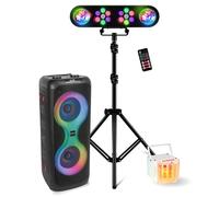 Pack Enceinte sur batterie Bluetooth Active 700W USB SD TWS Ibiza COLUMBA700 - Pied Lumière DJ - Jeu Lumière Derby Disco Soirée Noir