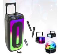 Pack Enceinte USB Bluetooth Autonome Karaoke MS-MAGIC-SOUND1000 TWS 1000W 2 Micros - 3 Jeux Lumières Strobe Astro Derby Noir