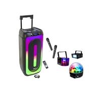 Pack Enceinte USB Bluetooth Autonome Karaoke MS-MAGIC-SOUND1000 TWS 1000W 2 Micros - 3 Jeux Lumières Strobe Astro Derby Noir