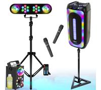 Pack Enceinte USB Bluetooth sur Batterie 1000W MS-MAGIC-SOUND1000 sur pied - Portique DJ Lumière 2 PARS LED 2 Astros RGB Machine Fumée Noir