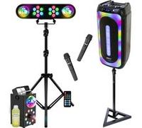 Pack Enceinte USB Bluetooth sur Batterie 1000W MS-MAGIC-SOUND1000 sur pied - Portique DJ Lumière 2 PARS LED 2 Astros RGB Machine Fumée Noir