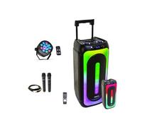Pack Enceinte USB Bluetooth sur batterie Karaoke MS-MAGIC-SOUND1000 TWS 1000W 2 Micros - Effet Lumière 2-en-1 PAR Astro