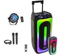 Pack Enceinte USB Bluetooth sur batterie Karaoke MS-MAGIC-SOUND1000 TWS 1000W 2 Micros - Effet Lumière 2-en-1 PAR Astro Noir