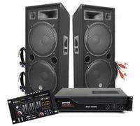 PACK ENCEINTES GEANTES AVEC AMPLI - 2x15"/38cm 4000W bassreflex BM SONIC + Ampli XGA 3000W avec Table de mixage Ibiza + CABLES