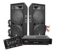 PACK ENCEINTES GEANTES AVEC AMPLI - 2x15""/38cm 4000W bassreflex BM SONIC + Ampli XGA 3000W avec Table de mixage Ibiza + CABLES