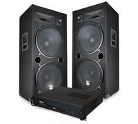 PACK ENCEINTES GEANTES AVEC AMPLI - 2x15"/38cm 4000W bassreflex BM SONIC - Ampli XGA 3000W - CABLES