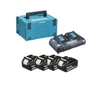 Makita Pack énergie 4x BL1840B 18 V Li‑ion 4Ah + chargeur double DC18RD Makpac 197503-4