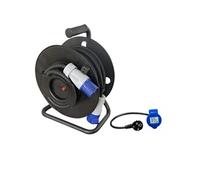 Pack Enrouleur de câble électrique Camping 3600W 25M P17 + Adaptateur Femelle P17 - 230V CEE 150cm pour Camping-Car