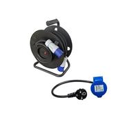 Pack Enrouleur de câble électrique Camping 3600W 25M P17 + Adaptateur Femelle P17 - 230V CEE 50cm pour Camping-Car