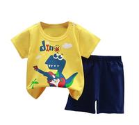 Pack ensemble été pour garçon et bébé garçon : haut sans manches débardeur T shirt avec short élastique. Ce lot deux pièces confortable et léger rétro animaux est imprimable. (Light Yellow, 4-5 Years)