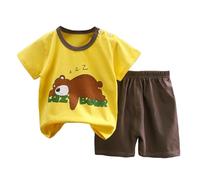 Pack ensemble été pour garçon et bébé garçon : haut sans manches débardeur T shirt avec short élastique. Ce lot deux pièces confortable et léger rétro animaux est imprimable. Idéal (Yellow, 2-3 Years)