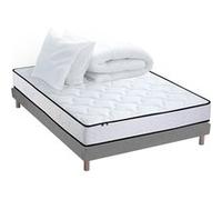 Pack Ensemble Matelas Ressorts + Mémoire de forme + sommier + couette + oreillersELOISE 140x190cm Gris chiné. G