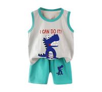 Pack Ensemble pour Garçon Et Bébé Garçon Haut sans Manches Débardeur T Shirt avec Short Élastique Pantalon Court Ensemble Dété Rétro Animaux T Shirt Imprimable Lot de Deux Pièces Confortable Et Léger