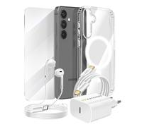 Pack Essentiel pour Galaxy S24 Coque, Verre, Chargeur, Écouteurs (5 pièces),