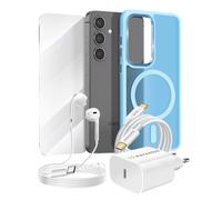 Pack Essentiel pour Galaxy S24 Coque, Verre, Chargeur, Écouteurs (5 pièces)