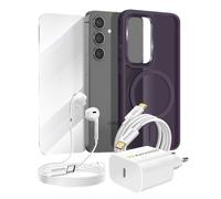 Pack Essentiel pour Galaxy S24 Coque, Verre, Chargeur, Écouteurs (5 pièces)