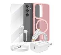 Pack Essentiel pour Galaxy S24 Coque, Verre, Chargeur, Écouteurs (5 pièces) Rose
