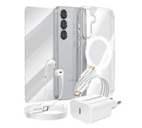 Pack Essentiel pour Galaxy S25 Coque, Verre, Chargeur, Écouteurs (5 pièces),