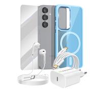 Pack Essentiel pour Galaxy S25 Coque, Verre, Chargeur, Écouteurs (5 pièces)