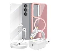 Pack Essentiel pour Galaxy S25 Coque, Verre, Chargeur, Écouteurs (5 pièces) Rose