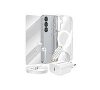 Pack Essentiel pour Galaxy S25 Coque, Verre, Chargeur, Écouteurs (5 pièces),