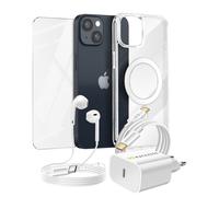Pack Essentiel pour iPhone 14 Coque, Verre, Chargeur, Ecouteurs (5 pièces) Transparent