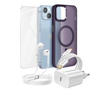 Pack Essentiel pour iPhone 14 Coque, Verre, Chargeur, Écouteurs (5 pièces)