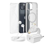 Pack Essentiel pour iPhone 14 Coque, Verre, Chargeur, Écouteurs (5 pièces), Gris