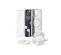Pack Essentiel pour iPhone 14 Coque, Verre, Chargeur, Ecouteurs (5 pièces) Gris
