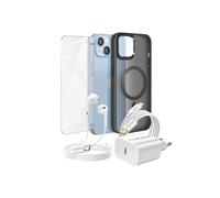 Pack Essentiel pour iPhone 14 Coque, Verre, Chargeur, Ecouteurs (5 pièces) Noir
