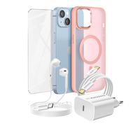Pack Essentiel pour iPhone 14 Coque, Verre, Chargeur, Écouteurs (5 pièces), Rose
