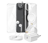 Pack Essentiel pour iPhone 15 Coque, Verre, Chargeurs, écouteurs (6 pièces),