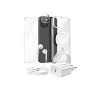Pack Essentiel pour iPhone 15 Coque, Verre, Chargeurs, écouteurs (6 pièces) Transparent