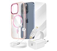 Pack Essentiel pour iPhone 15 Pro Coque, Verre, Chargeur, Ecouteurs (5 pièces) Rose champagne
