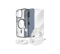 Pack Essentiel pour iPhone 15 Pro Coque, Verre, Chargeur, Ecouteurs (5 pièces) Noir