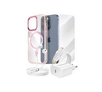 Pack Essentiel pour iPhone 15 Pro Coque, Verre, Chargeur, Ecouteurs (5 pièces) Rose champagne