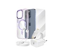 Pack Essentiel pour iPhone 15 Pro Coque, Verre, Chargeur, Ecouteurs (5 pièces) Violet