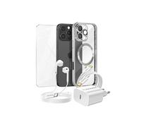 Pack Essentiel pour iPhone 16 Pro Max Coque, Verre, Chargeur, Ecouteurs (5 pièces) Argent