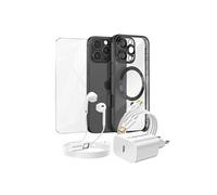 Pack Essentiel pour iPhone 16 Pro Max Coque, Verre, Chargeur, Ecouteurs (5 pièces) Noir