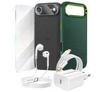 Pack Essentiel pour iPhone 17 Air Coque, Verre, Chargeurs, écouteurs (6 pièces) Vert