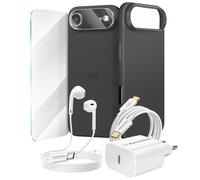 Pack Essentiel pour iPhone 17 Air Coque, Verre, Chargeurs, écouteurs (6 pièces) Noir