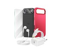 Pack Essentiel pour iPhone 17 Air Coque, Verre, Chargeurs, écouteurs (6 pièces) Rouge