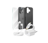 Pack Essentiel pour iPhone 17 Coque, Verre, Chargeurs, écouteurs (6 pièces) Noir