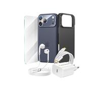 Pack Essentiel pour iPhone 17 Pro Coque, Verre, Chargeurs, écouteurs (6 pièces) Noir