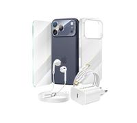 Pack Essentiel pour iPhone 17 Pro Max Coque, Verre, Chargeurs, écouteurs (6 pièces) Transparent